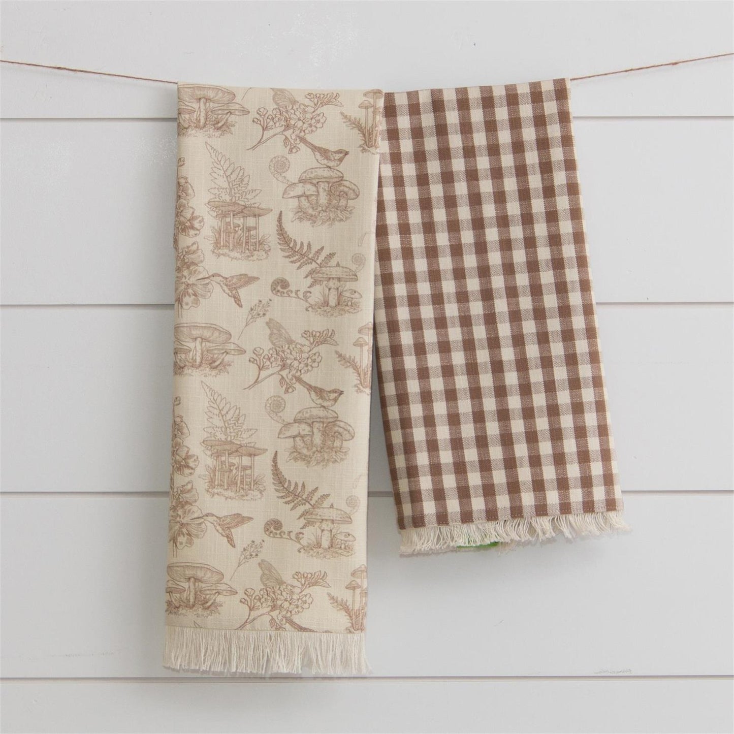 TEA TOWELS - MUSHROOM AND TAN CHECK