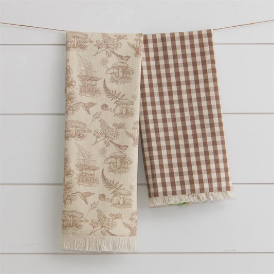 TEA TOWELS - MUSHROOM AND TAN CHECK